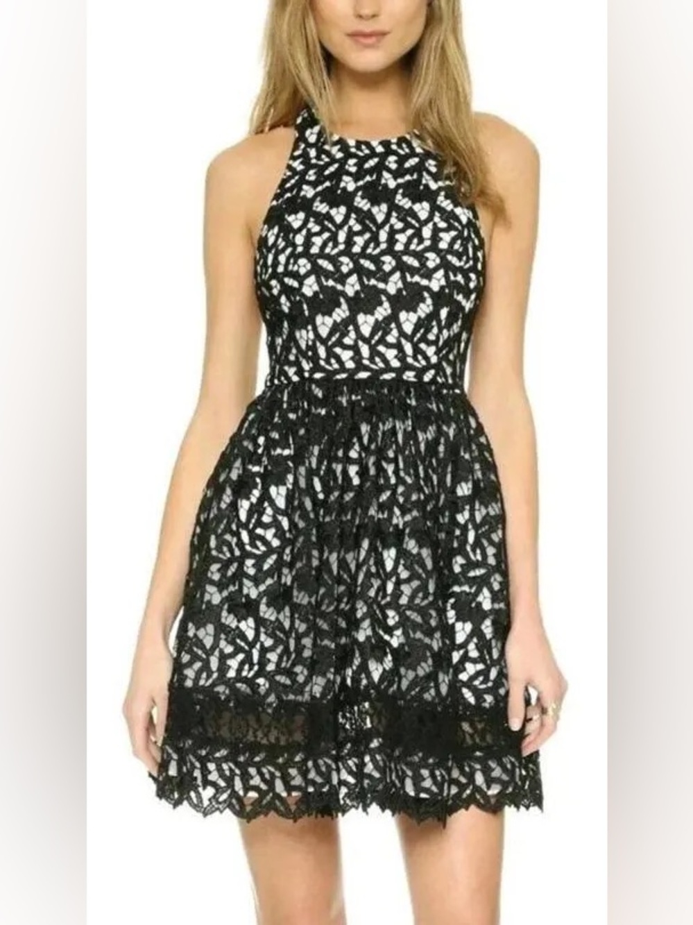 Alice + Olivia Black and White Mariel Racerback Fit & Flare Mini Dress